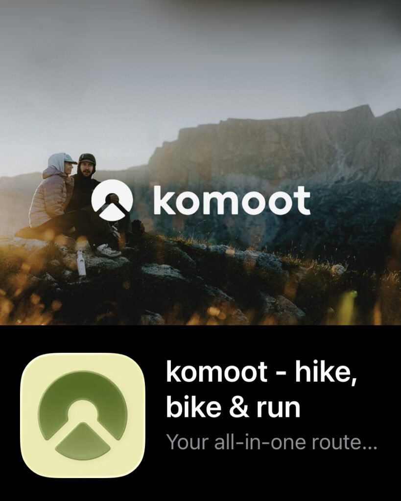 The Komoot app showing a hiking route