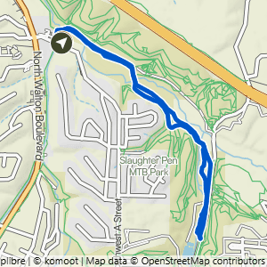 Route map for Hidden Springs to All American & Greenway, a 3-mile easy hike in Bentonville, Arkansas