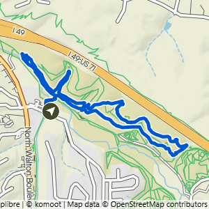 Route map for Hidden Springs to Armadillo’s Last Stand+, a 3-mile moderate hike in Bentonville, Arkansas