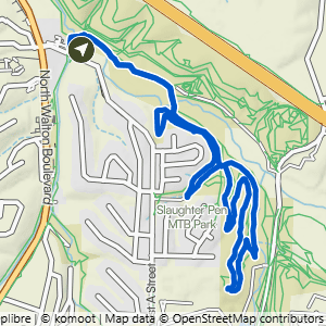 Route map for Hidden Springs to Black Limousin & Urban Trail, a 4-mile challenging hike in Bentonville, Arkansas