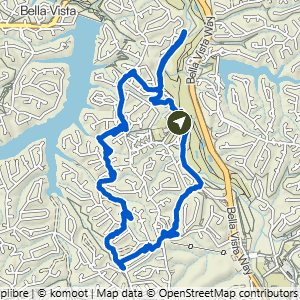 Route map for Kingsdale to Danger Will Robinson Loop, a 7.8-mile challenging hike in Bella Vista, Arkansas