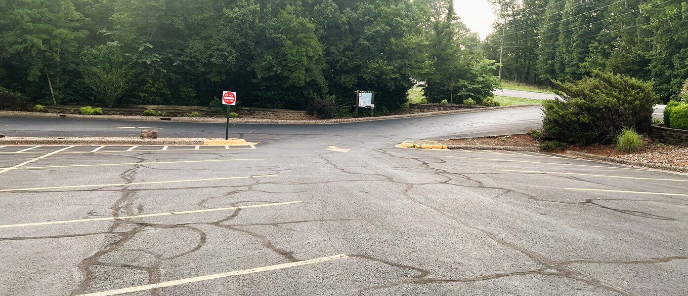 Parking area at Bella Vista Community Church in Bella Vista, Arkansas - large, paved