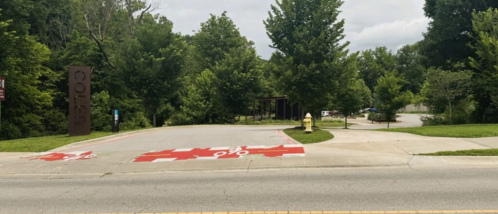 Parking area at Coler South in Bentonville, Arkansas - large, paved