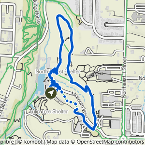 Route map for Crystal Bridges to Forest Trail, a 1.7-mile paved walk in Bentonville, Arkansas