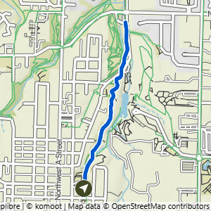 Route map for Compton Gardens to Cub Circle, a 2-mile paved walk in Bentonville, Arkansas