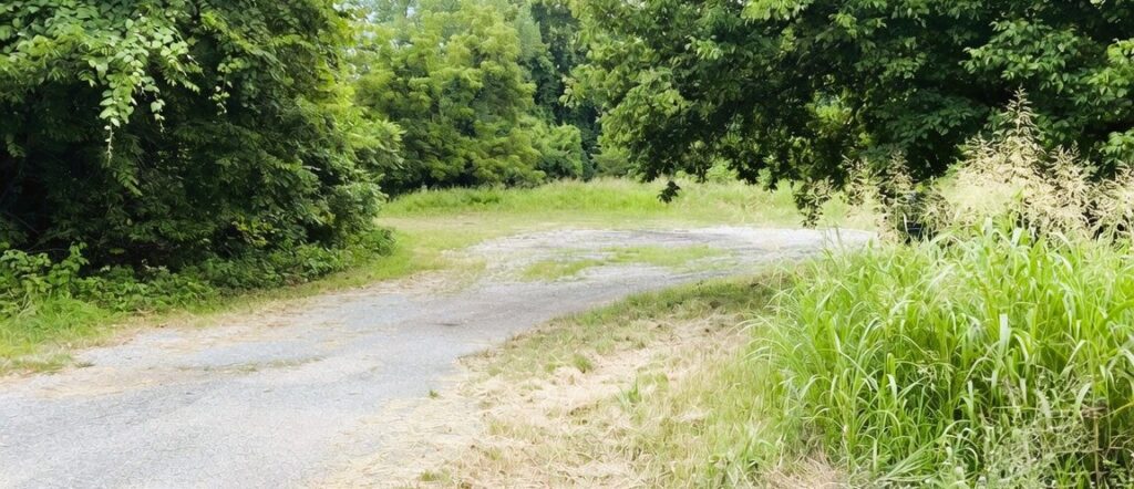 Parking area at Play Thru Trailhead in Bella Vista, Arkansas - Medium-size gravel